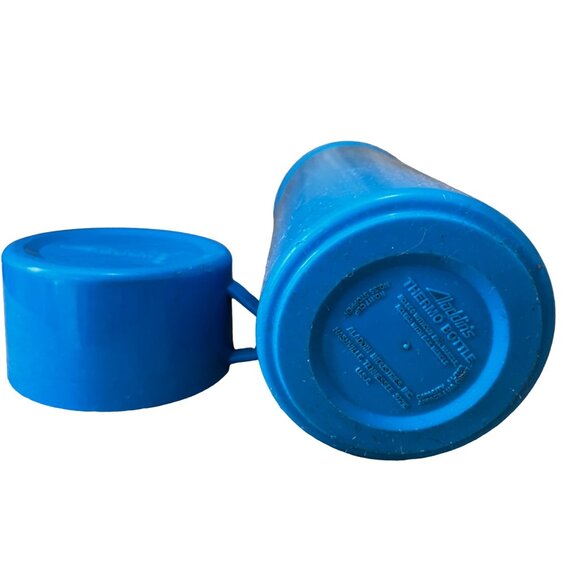 Vintage Aladdin 1 Liter Thermos Blue & White Plastic with Cup and Closure - Picture 6 of 10